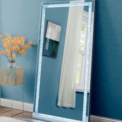 GLAM BLING FAUX DIAMONDS LED LIGHT FULL LENGTH FLOOR MIRROR