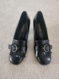 Nine West 2 1/2" Black Leather Heeled Mule Loafer - Size 6M