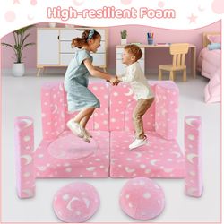 13-Piece Modular Kids Play Couch, Pink Moon & Stars (Glow in the Dark) - MKCP