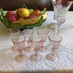  Vintage Pink Stemmed Cordials France Set Of 6