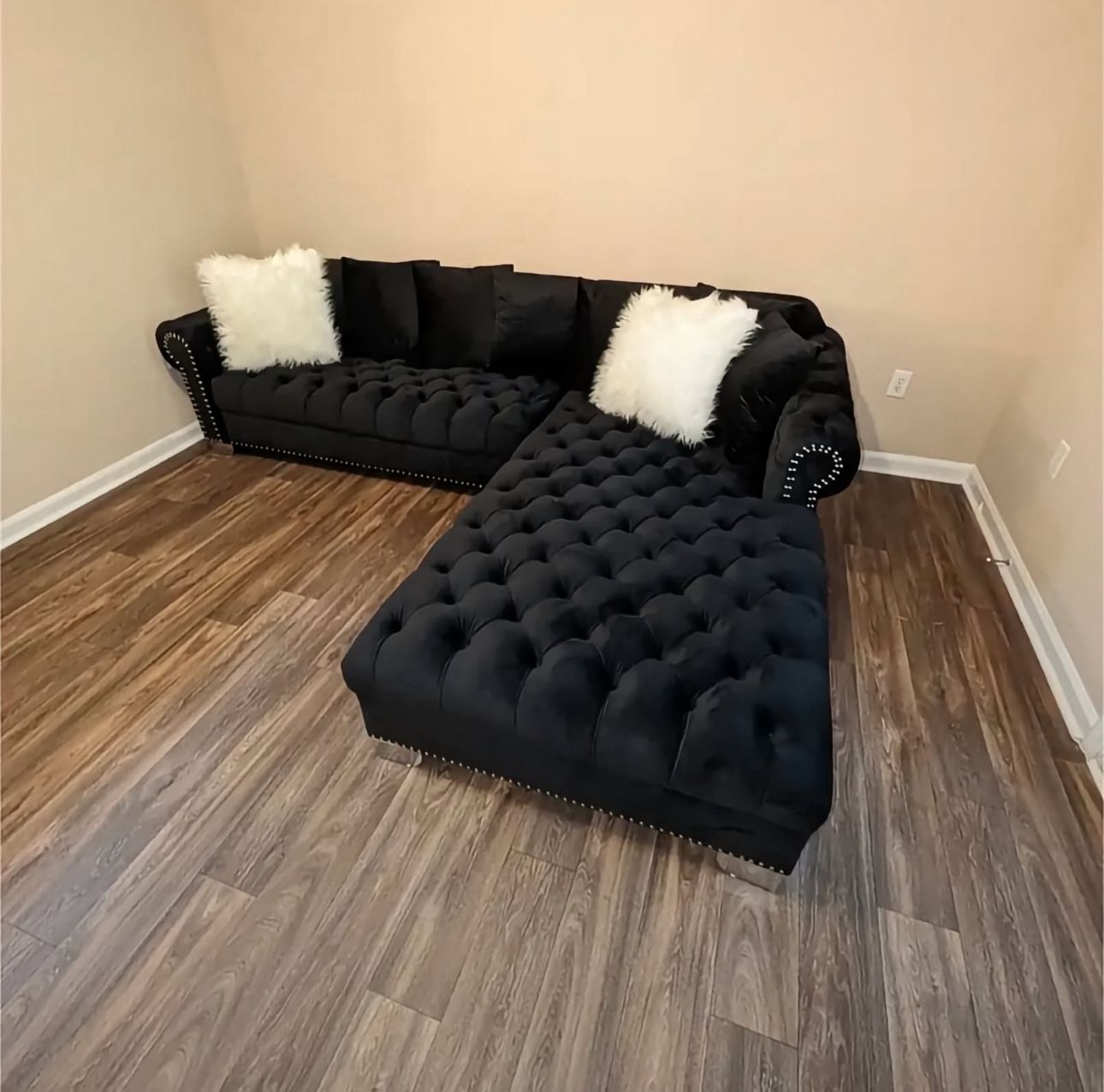 LARGE L SHAPED TUFTED SECTIONAL – BLACK OR NAVY,All Products : American Fashion Style Bags On Sale
