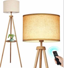 New/Unassembled Wood Tripod Floor Lamp with Shelve - $35