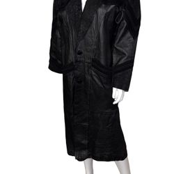 Vintage Springwest Women's Full Length Black Leather Trench Coat Size L P2P 23”
