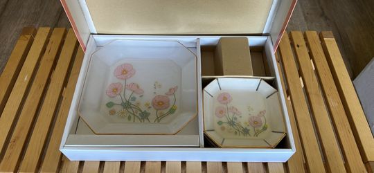 RARE Japan Plate Set - Toyo Glassware Hana Shiori Floral Design