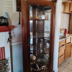 Oak Display Case... Corner Type. Antique
