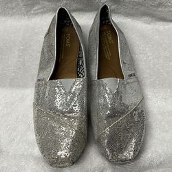 Silver Glittery Toms size 10