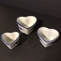 Vintage Pottery Set of 3 Different Sizes of Heart Shape Design Stoneware Dishes