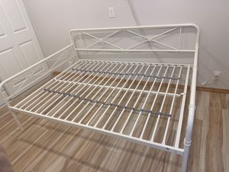 White Metal Bed Frame with Slats full size