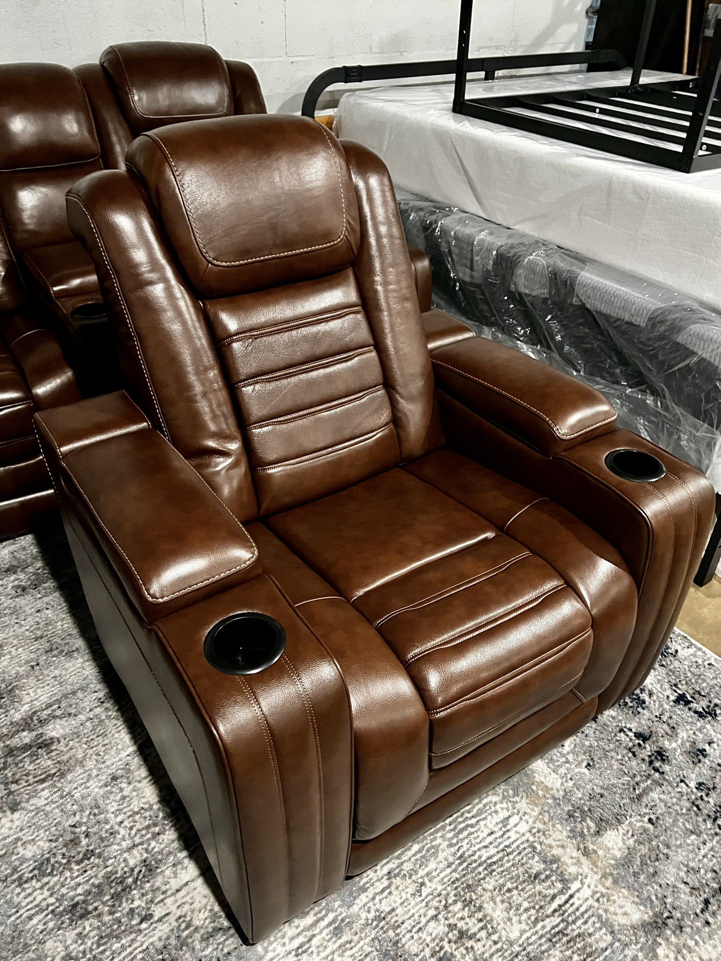 New Leather Power Recliner, Heater, Massage Chair, Easy Financing Easy Payments