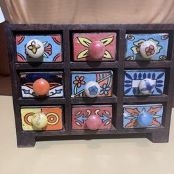 Cute Little Jewelry Box W/ Ceramic Drawers 