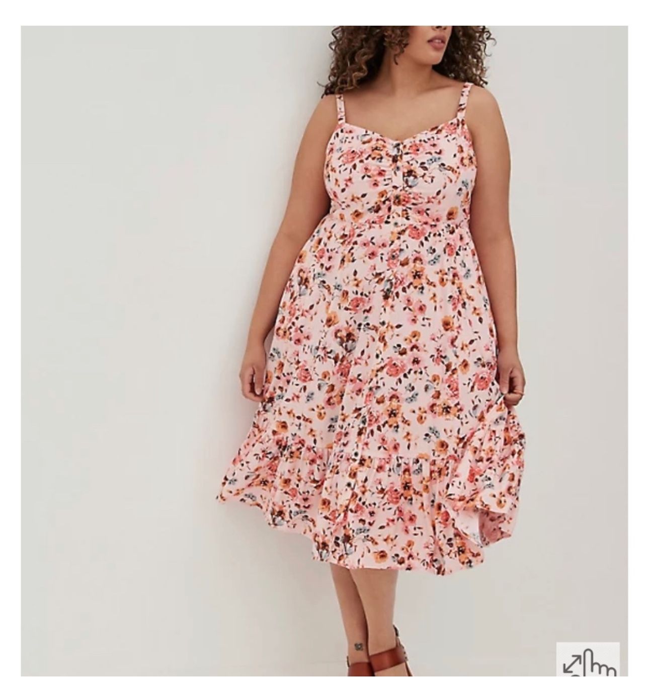 Torrid Women's Pink Floral Midi Challis Button-Front Skater Dress Size 2