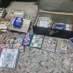 2 Chest Full Of Baseball And Football Cards 4 Albums Also Various Years