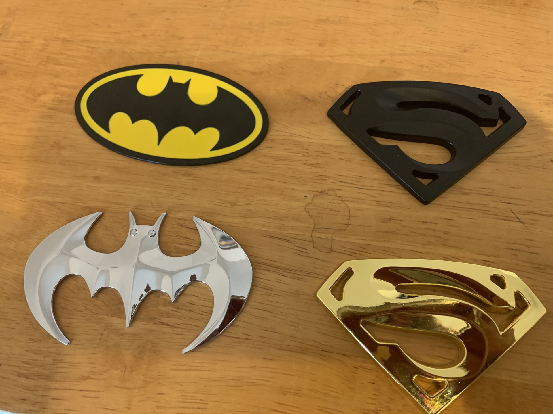 Batman or Superman metal decal