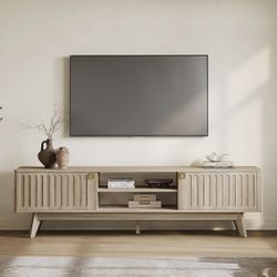 SICOTAS Modern TV Stand for 65/75/80 Inch TV, Long 70" TV Stand Entertainment Center with 2 Storage Cabinets, Fluted-Door Media TV Console Credenza Ta