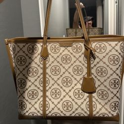 Large Brown Tory Burch Monogram Tote Bag