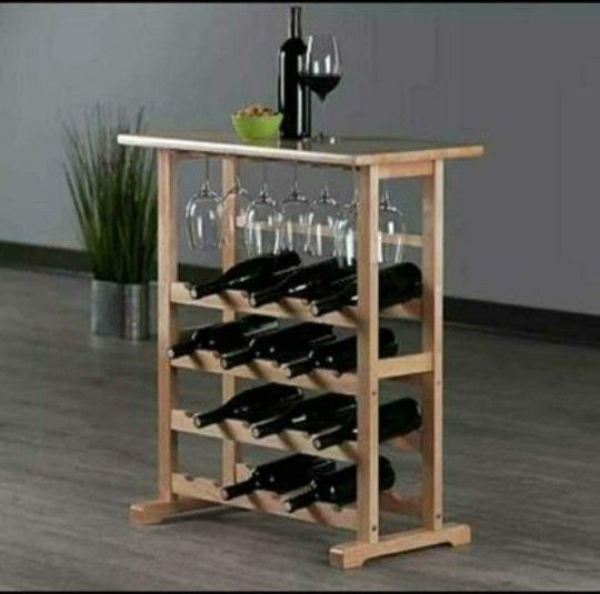 Kitchen Island Table Wine Rack Storage Cart Wood