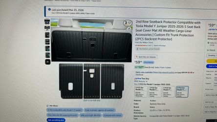 Tesla model y juniper 2nd row back seat cover tpe