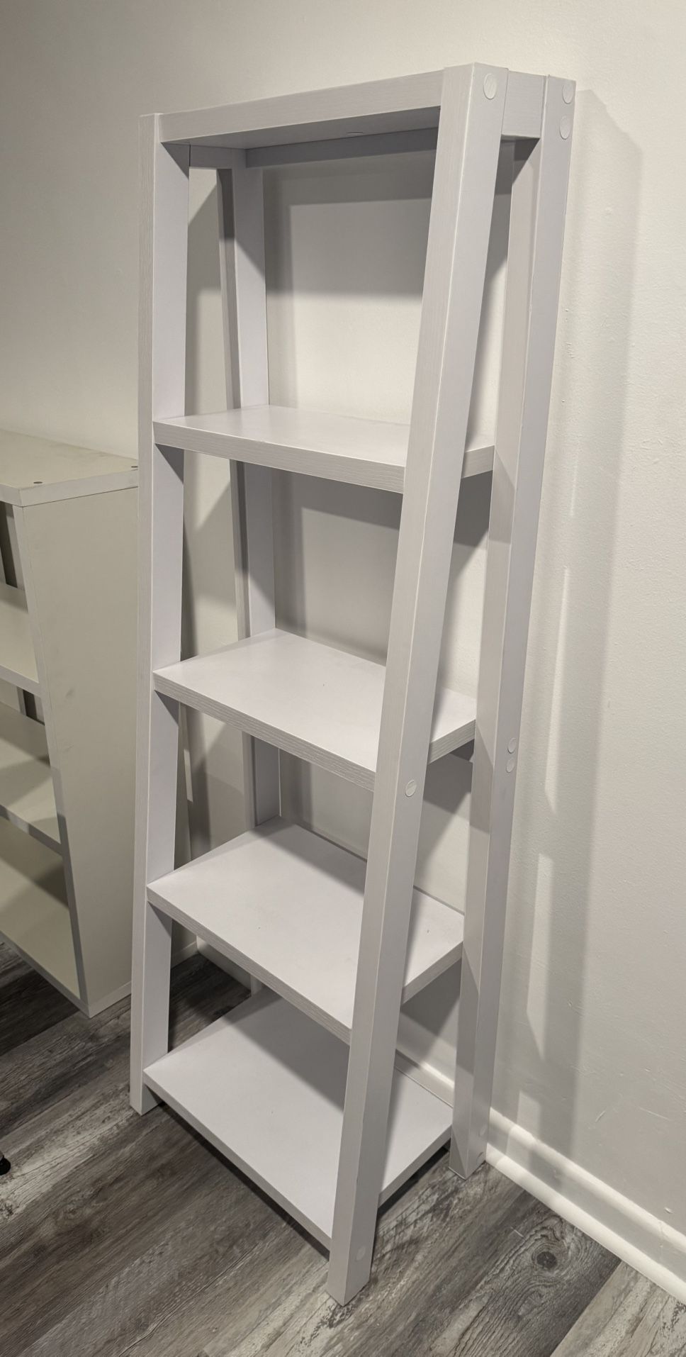 Modern White Ladder-Style Bookcase / Shelf