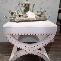 Fabulous Pale Pink Upholstered SAFAVIEH Square Bench/FootRest/SideTable/etc…w/brass nailhead detail