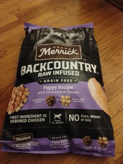 Merrick Backcountry Grain Free Kibble with Freeze Dried Raw Pieces, Chicken Recipe Dry Puppy Dog Food, 20 lbs.