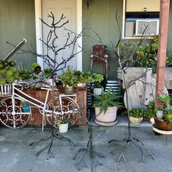 Lot Of 3 Wrought Iron Metal Trees - Woodsy Yard Decor