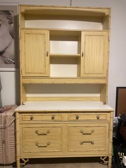 Vintage Bamboo Wood Hutch Cabinet 46" x 18" x  78 1/2"