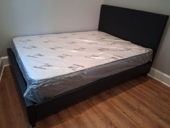 New in box black queen platform bed frame with queen mattress