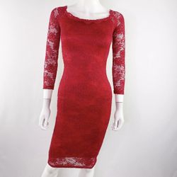 Vintage Windsor Red Long Sleeve Lace Bodycon Sheath Dress Sz S