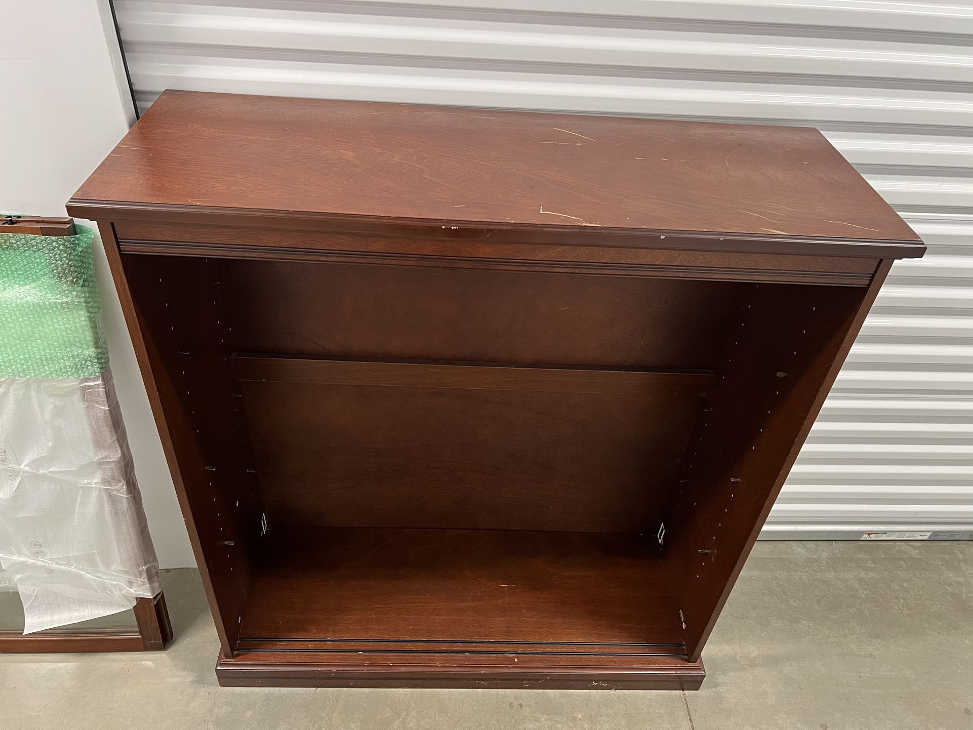 Dark Brown Wood Cabinet with Sliding Glass Doors - 3 Level Bookshelf