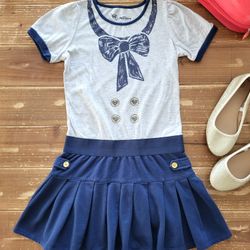 SIZE 10-12 GIRLS GRAY & NAVY DC COMIC SUPER GIRL STRETCHY KNIT DROP-WAIST DRESS