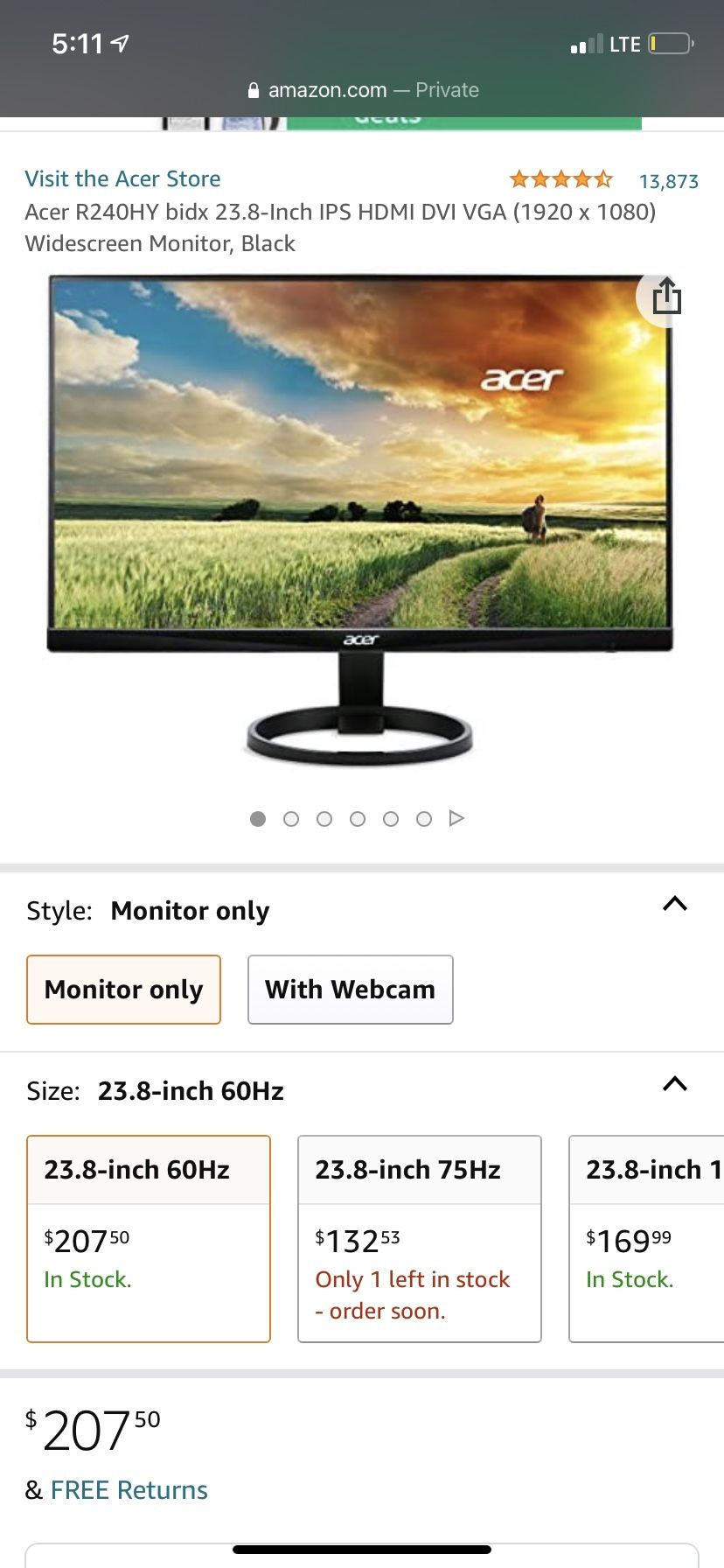 Acer 60hz LCD Monitor