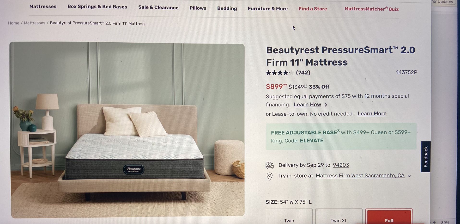 Full Size Mattress Beauty rest PressureSmart 2.0 Firm 11”” Mattress