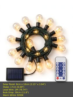 Solar Outdoor String Lights with Remote - Edison Bulbs