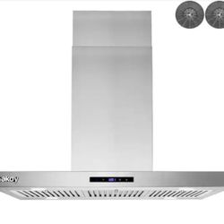 AKDY 36 in. Convertible Island Mount Range Hood in Stainless Steel with LED Lights, Touch Control Panel and Carbon Filters