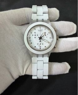 NEW Swatch Irony Diaphane Full Blooded Chrono Crystal Stones Swiss 43mm White