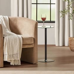 New iDesign Round Pedestal Drink Table for Small Spaces - Clear/Matte Black (3 available)