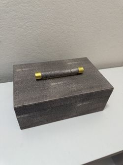 Z Gallerie CORA Grey Taupe Gold Jewelry Trinket Box w Mirror Textured Look