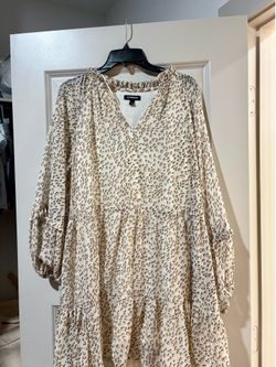 cream + tan leopard print chiffon dress size L