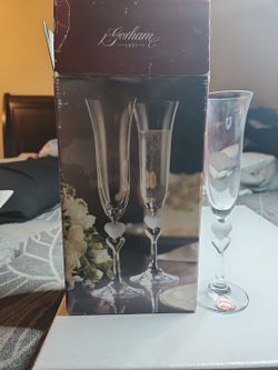 Gorham Crystal Champagne Flutes Florentine Set of 2 Hand Craft Gorham Mark 8h