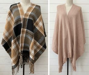 lot of 2 shawls Steve Madden plaid and Vince Camuto knit poncho