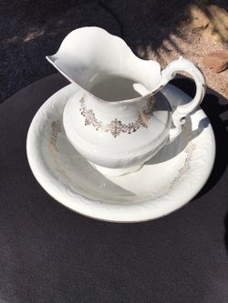 Vintage Antique Victorian Wash Basin Pitcher Taylor Smith Taylor TST White Gold