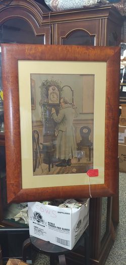 ANTIQUE FRAMED ART - "SETTING CLOCK"