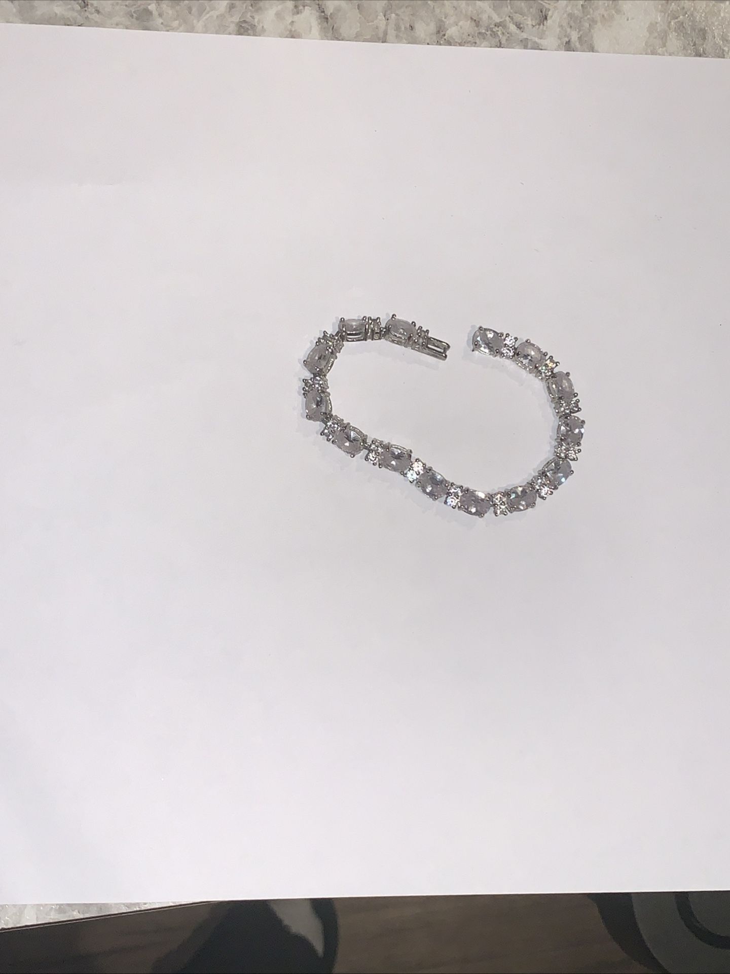 Silver Tone Or White-metal Tennis Bracelet Set with Clear Stones 7.5