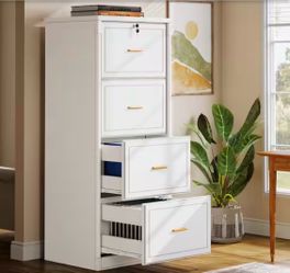 4-Drawer White Wood 22.8 in. W Lateral Vertical File Cabinet Storage Home Office A4/Letter/Legal Size