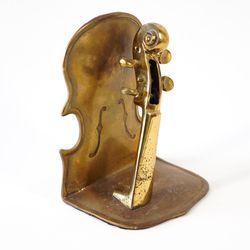 7"x5" Bronze Metal Music Violin Cello String Instrument Book End Sculpture Decor