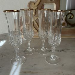 Set Of 4 Antique Crystal Champagne Glasses 