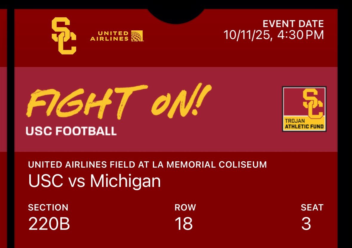 USC vs MICHIGAN - 10/11/25 (2 TIX)