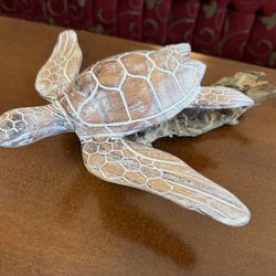 New Handcrafted Carved Turtle On Base