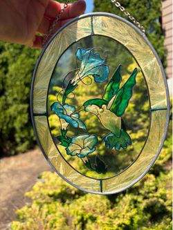 Vintage Joan Baker Hummingbird  Stained Glass Suncatcher