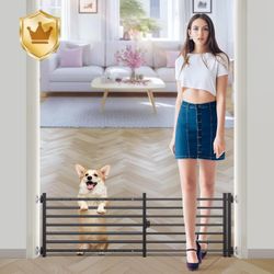 Indoor Dog Gate with Door, 34-55" Extra Wide Full Metal Pet Gate, 14" Tall, Pressure Mount
